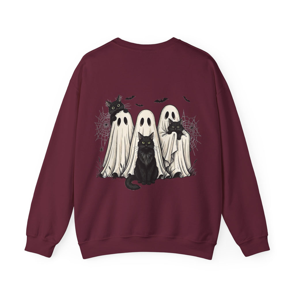 ORVIAN — Halloween Cats & Ghosts Crewneck, Spooky Cute Black Cat Unisex Sweatshirt