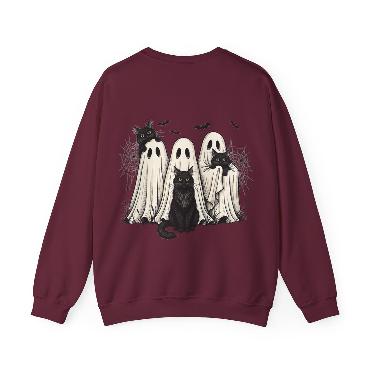 ORVIAN — Halloween Cats & Ghosts Crewneck, Spooky Cute Black Cat Unisex Sweatshirt
