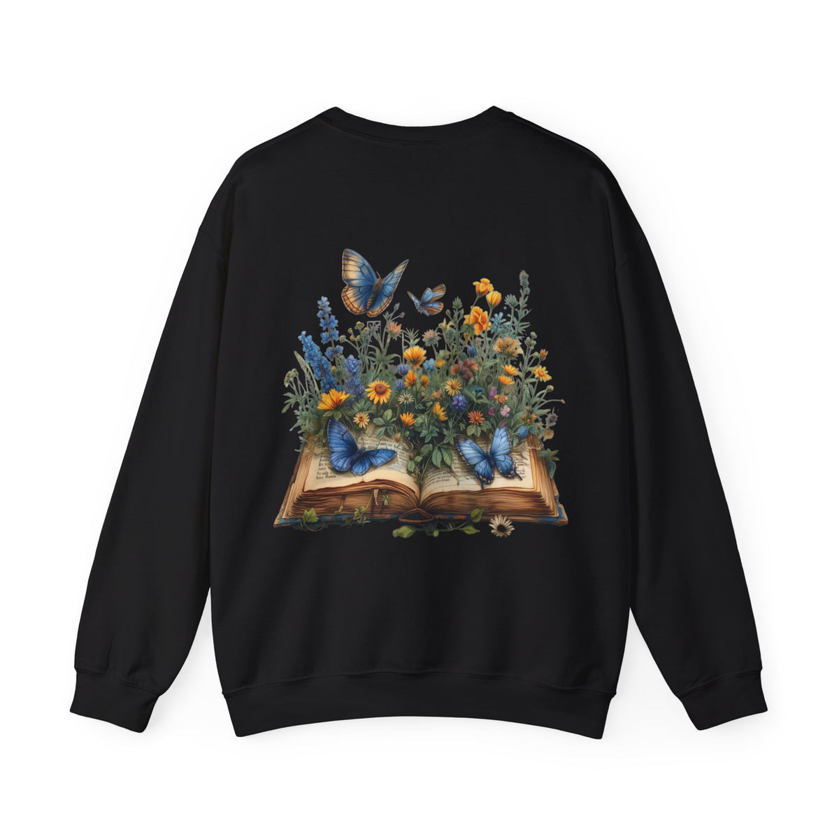 ORVIAN — Watercolor Floral Book & Butterfly Crewneck, Literary Nature Unisex Heavy Blend