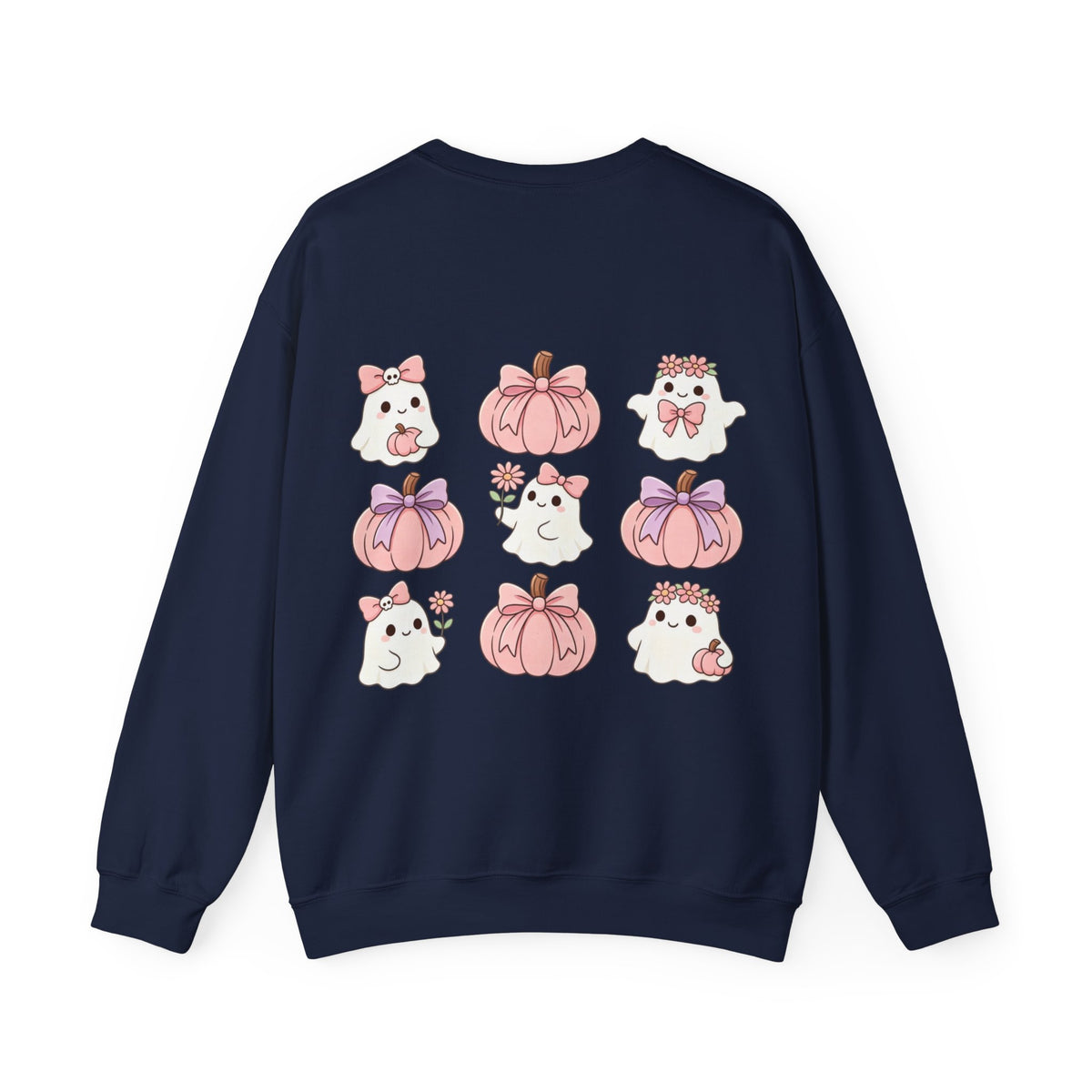 ORVIAN — Pink Halloween Coquette Ghost Crewneck, Bow & Pumpkin Unisex Heavy Blend