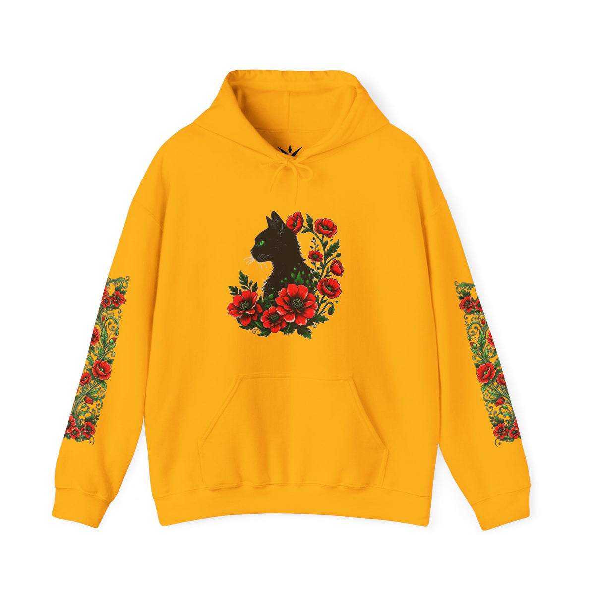 ORVIAN — Black Cat & Red Poppies Unisex Heavy Blend Hoodie