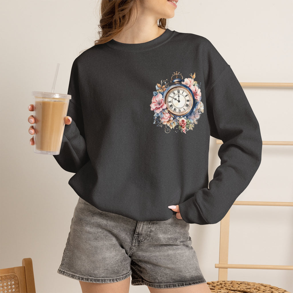 ORVIAN — Blue Watercolor Floral Book Crewneck, Open Book Wildflower Literary Unisex Heavy Blend