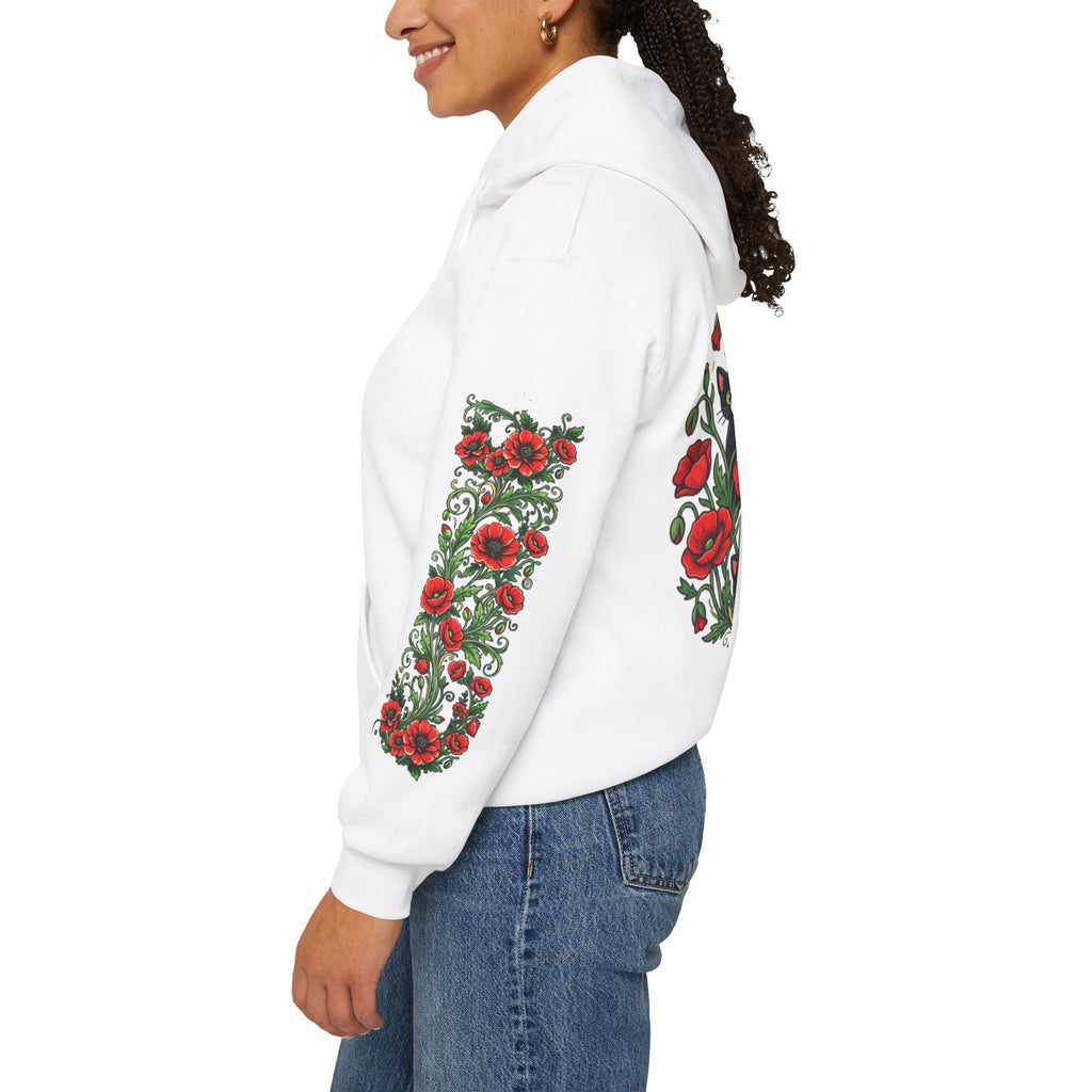 ORVIAN — Black Cat & Red Poppies Unisex Heavy Blend Hoodie