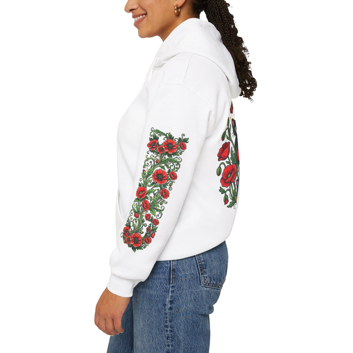 ORVIAN — Black Cat & Red Poppies Unisex Heavy Blend Hoodie