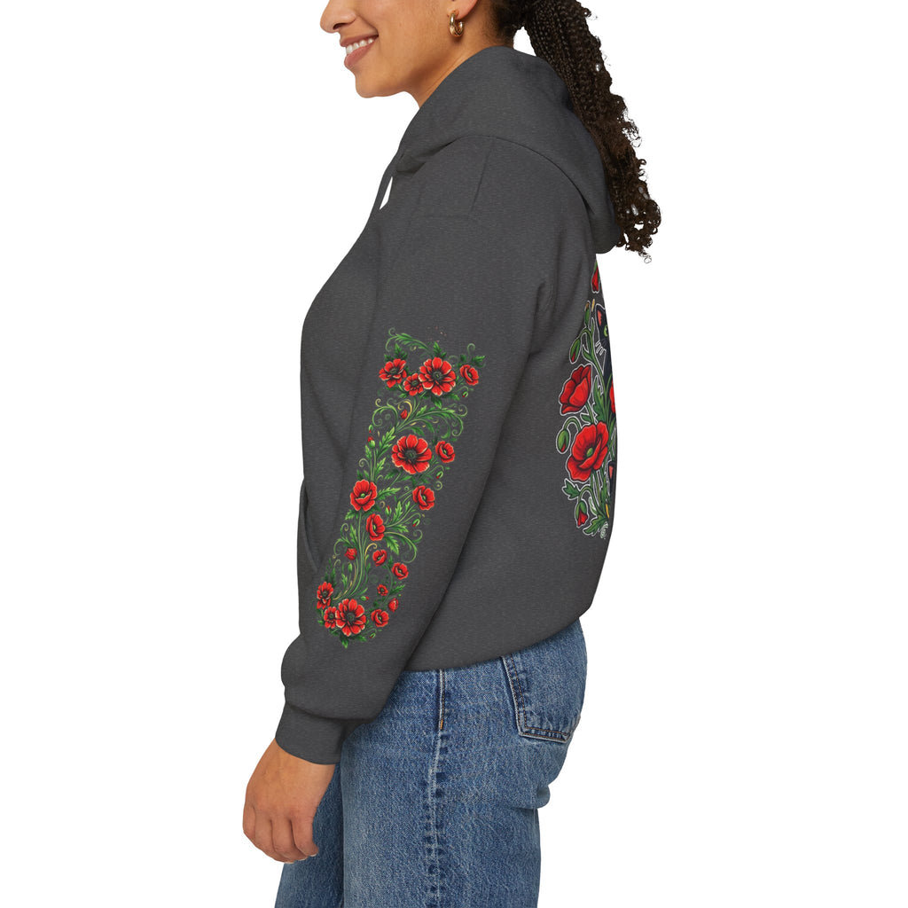 ORVIAN — Black Cat & Red Poppies Unisex Heavy Blend Hoodie