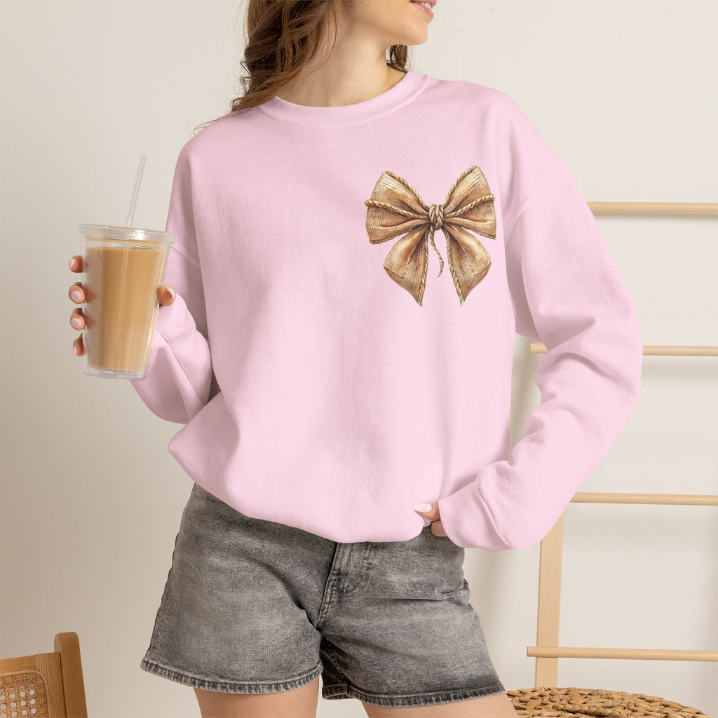 ORVIAN — Coquette Fall Bow & Football Crewneck, Pumpkin Spice Game Day Unisex Heavy Blend