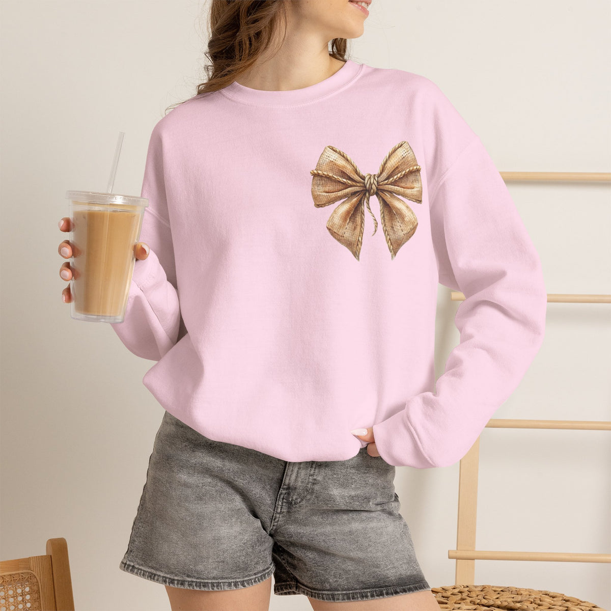 ORVIAN — Coquette Fall Bow & Football Crewneck, Pumpkin Spice Game Day Unisex Heavy Blend