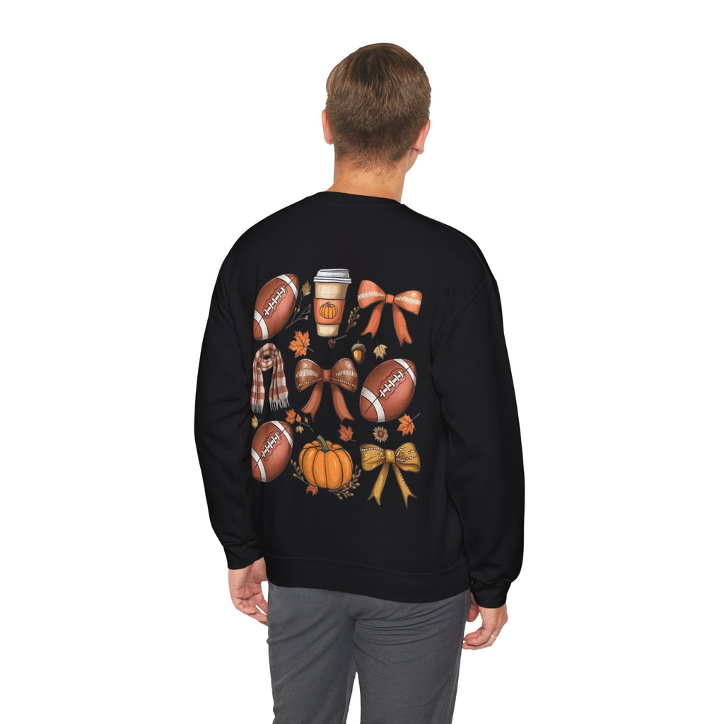 ORVIAN — Coquette Fall Bow & Football Crewneck, Pumpkin Spice Game Day Unisex Heavy Blend