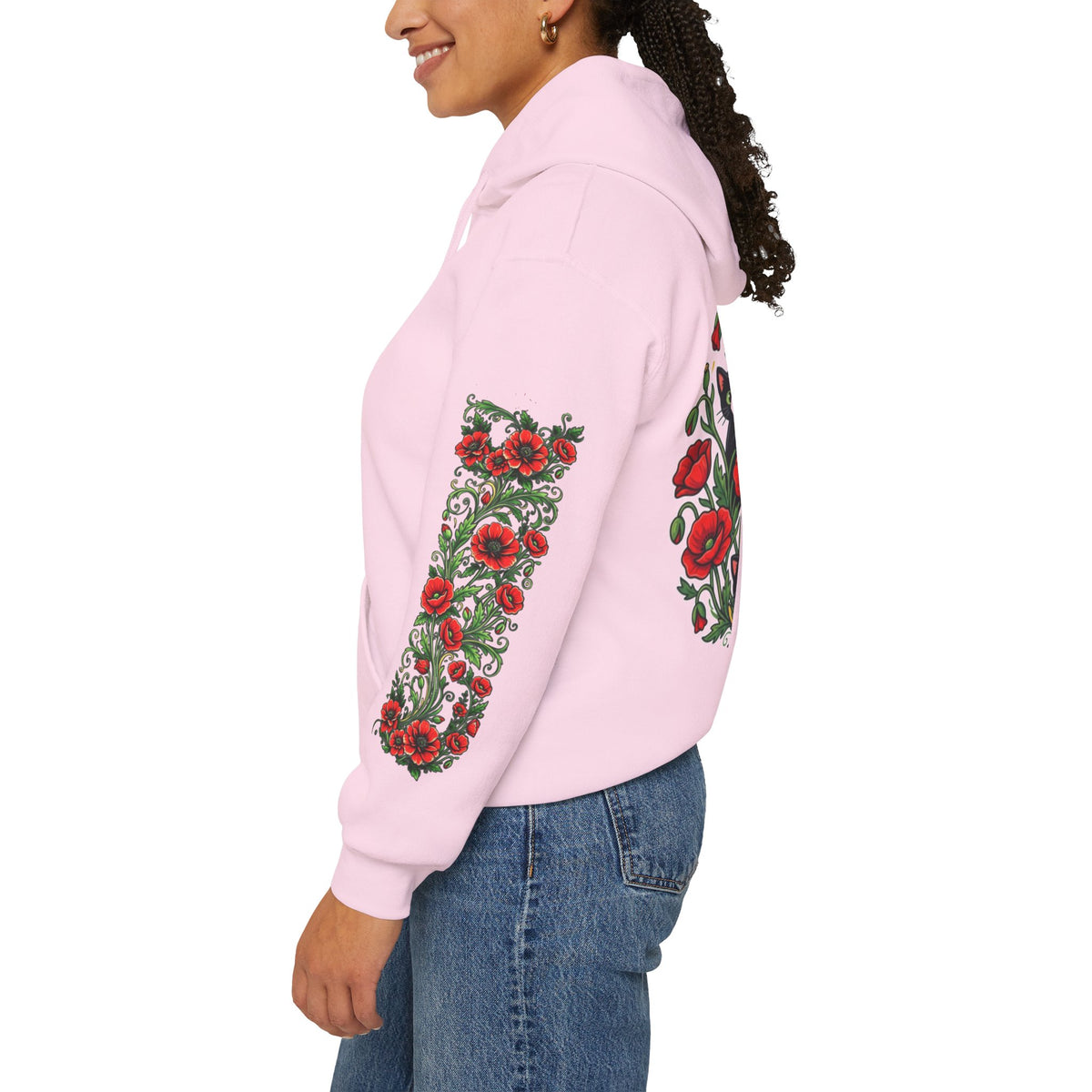 ORVIAN — Black Cat & Red Poppies Unisex Heavy Blend Hoodie