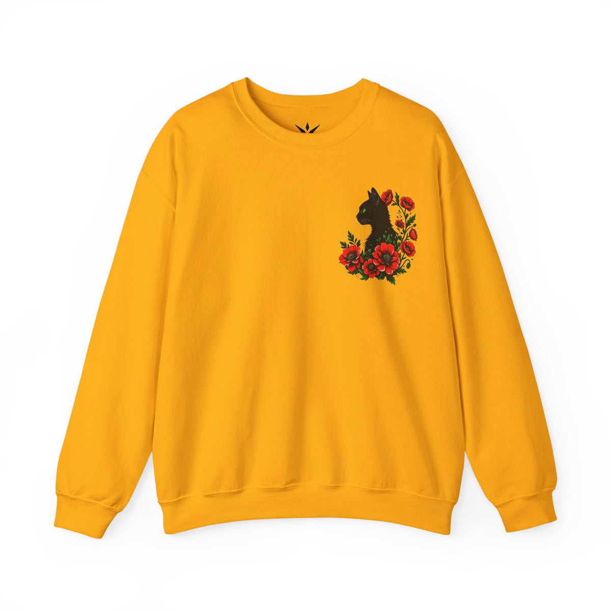 ORVIAN — Black Cat & Red Poppies Floral Crewneck, Elegant Nature Unisex Heavy Blend