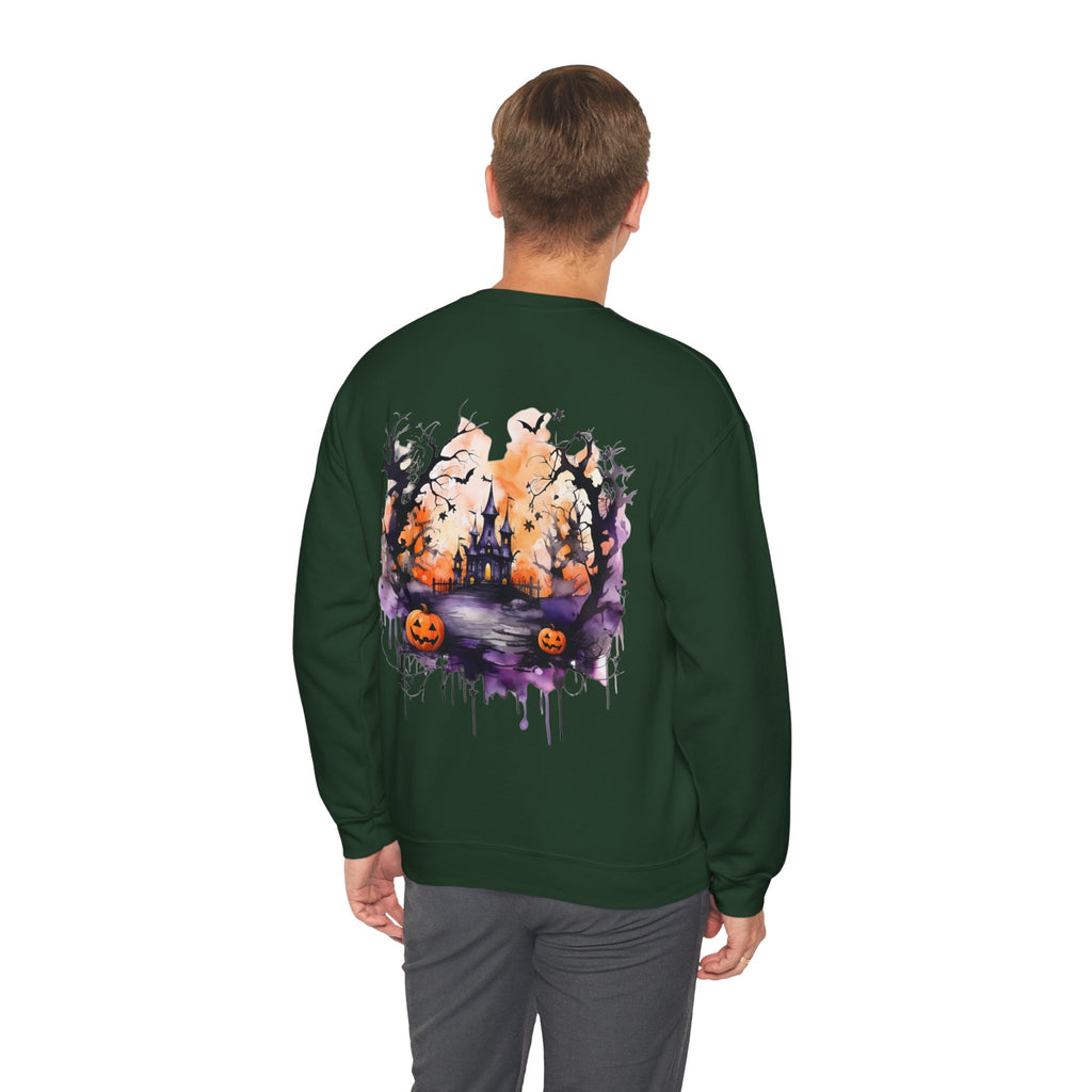 ORVIAN — Watercolor Haunted Castle Halloween Crewneck, Purple Jack-o'-Lantern Unisex Heavy Blend