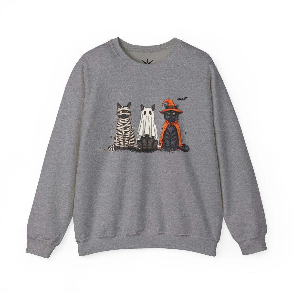 ORVIAN — Halloween Cats & Ghosts Crewneck, Spooky Cute Black Cat Unisex Sweatshirt