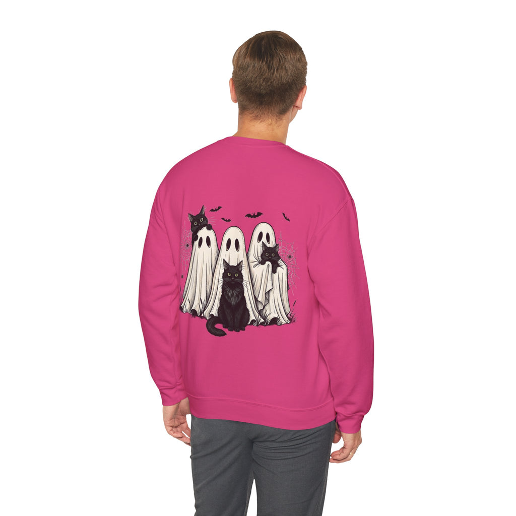 ORVIAN — Halloween Cats & Ghosts Crewneck, Spooky Cute Black Cat Unisex Sweatshirt