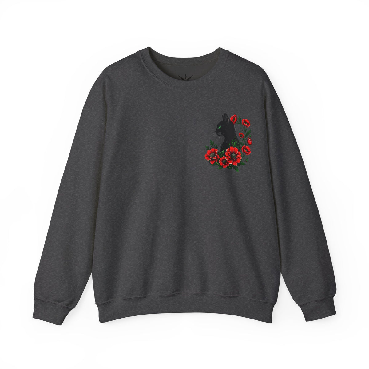 ORVIAN — Black Cat & Red Poppies Floral Crewneck, Elegant Nature Unisex Heavy Blend