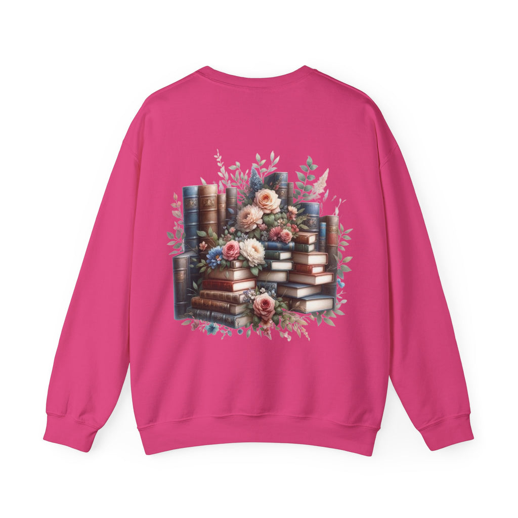 ORVIAN — Blue Watercolor Floral Book Crewneck, Open Book Wildflower Literary Unisex Heavy Blend