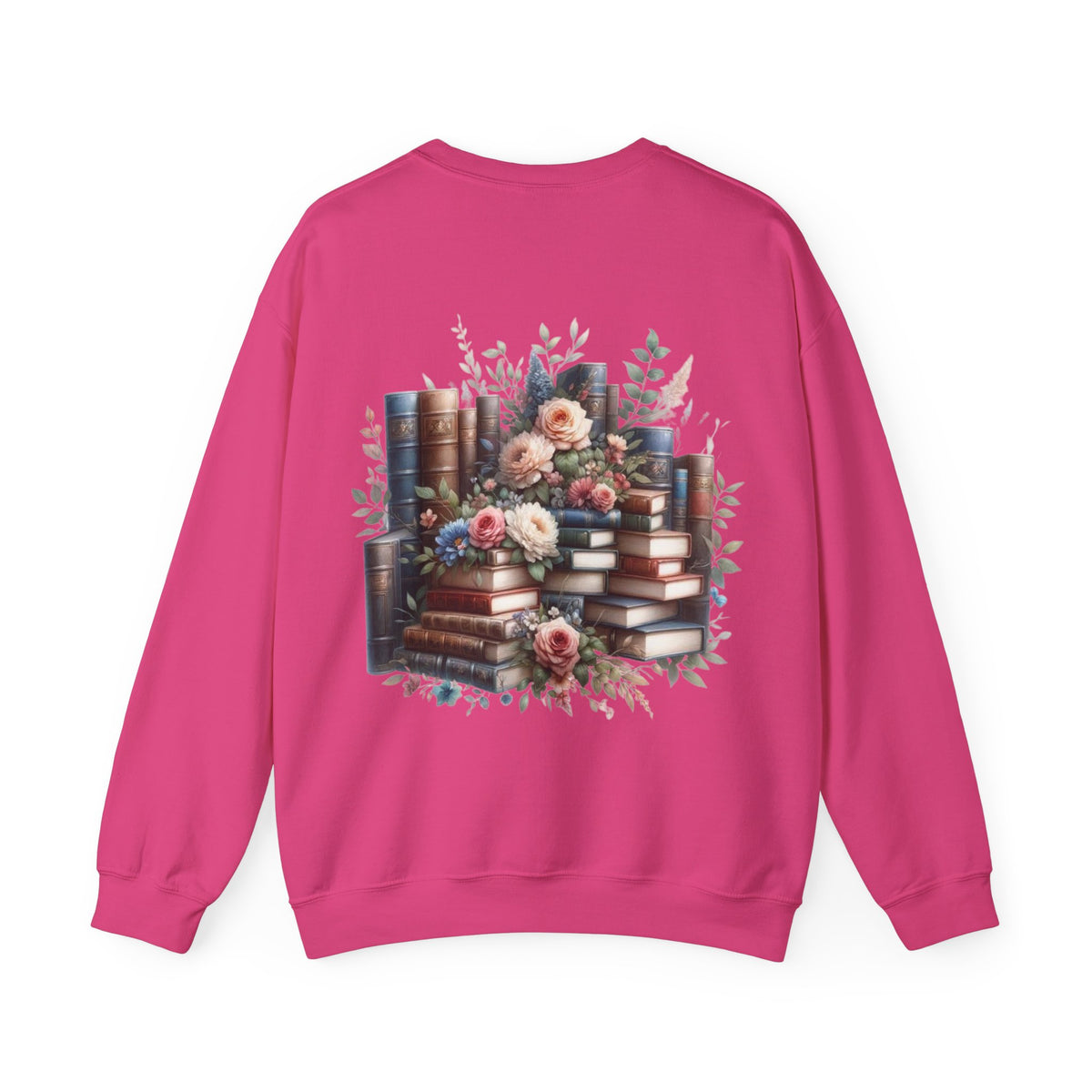 ORVIAN — Blue Watercolor Floral Book Crewneck, Open Book Wildflower Literary Unisex Heavy Blend
