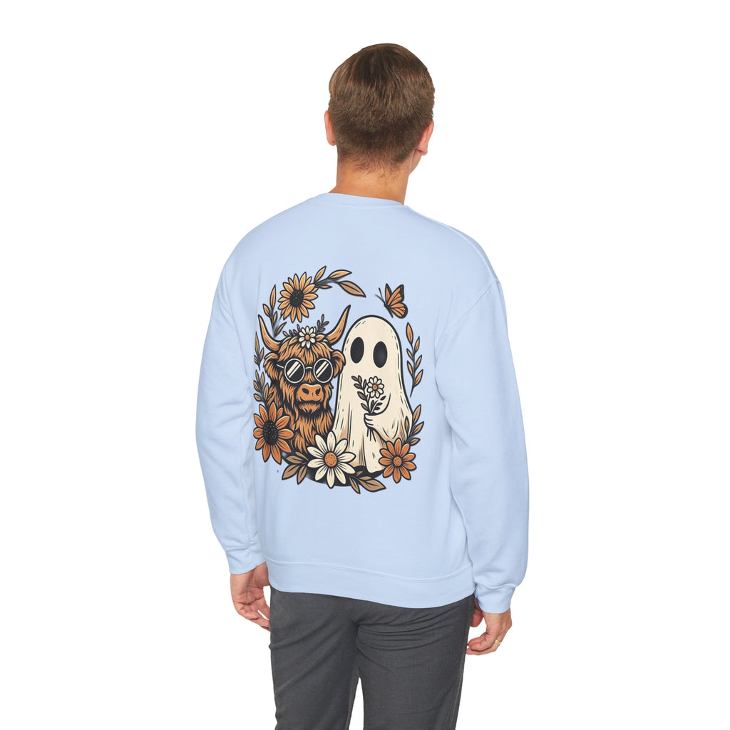 ORVIAN — Highland Cow & Cute Ghost Western Floral Crewneck, Spooky Unisex Sweatshirt