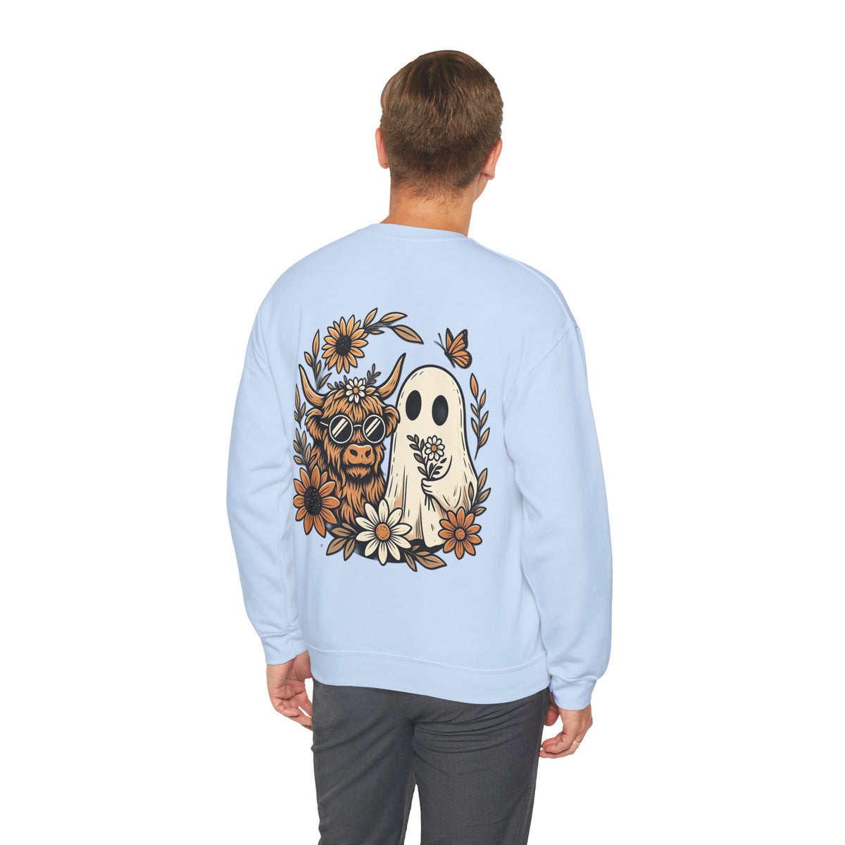 ORVIAN — Highland Cow & Cute Ghost Western Floral Crewneck, Spooky Unisex Sweatshirt
