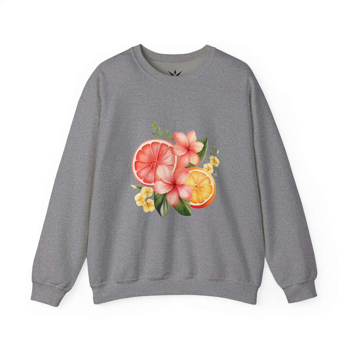 ORVIAN — Tropical Citrus & Pink Floral Crewneck, Grapefruit Orange Watercolor Unisex Heavy Blend