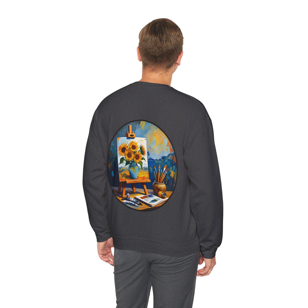 ORVIAN — Van Gogh Starry Night Sunflower & Artist Easel Crewneck, Art-Inspired Sweatshirt