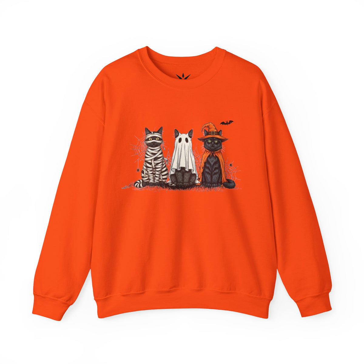 ORVIAN — Halloween Cats & Ghosts Crewneck, Spooky Cute Black Cat Unisex Sweatshirt