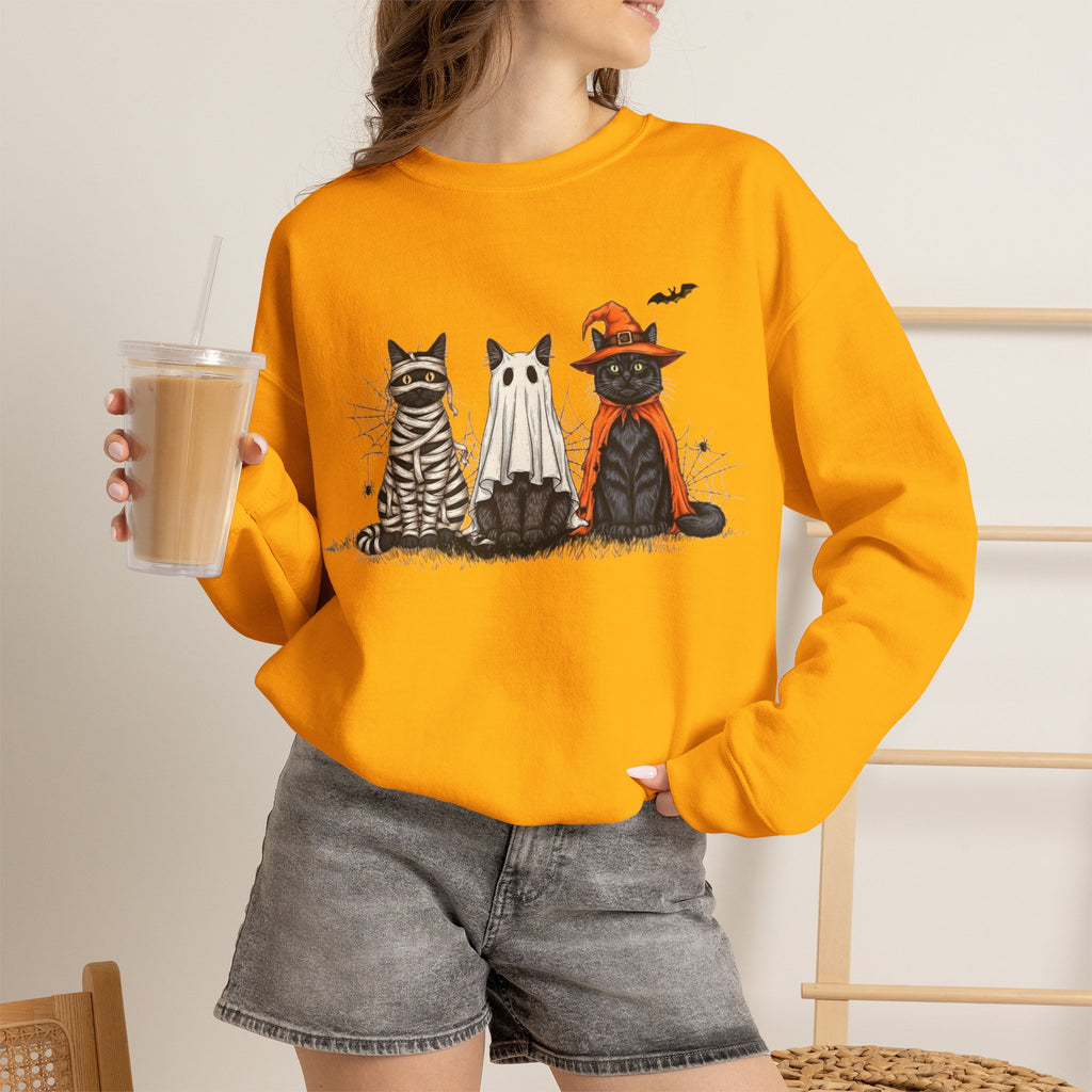 ORVIAN — Halloween Cats & Ghosts Crewneck, Spooky Cute Black Cat Unisex Sweatshirt