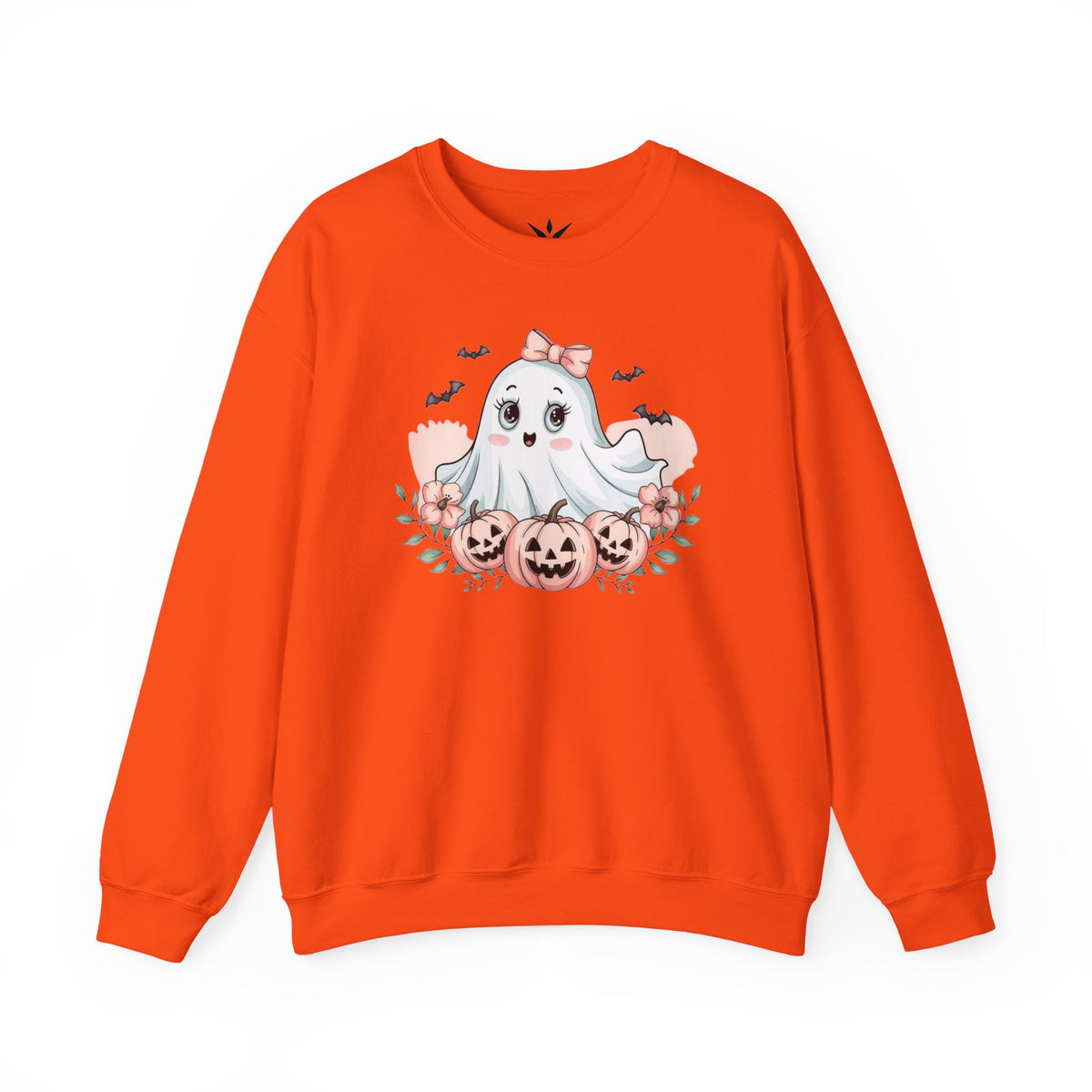 ORVIAN — Pink Halloween Coquette Ghost Crewneck, Bow & Pumpkin Unisex Heavy Blend