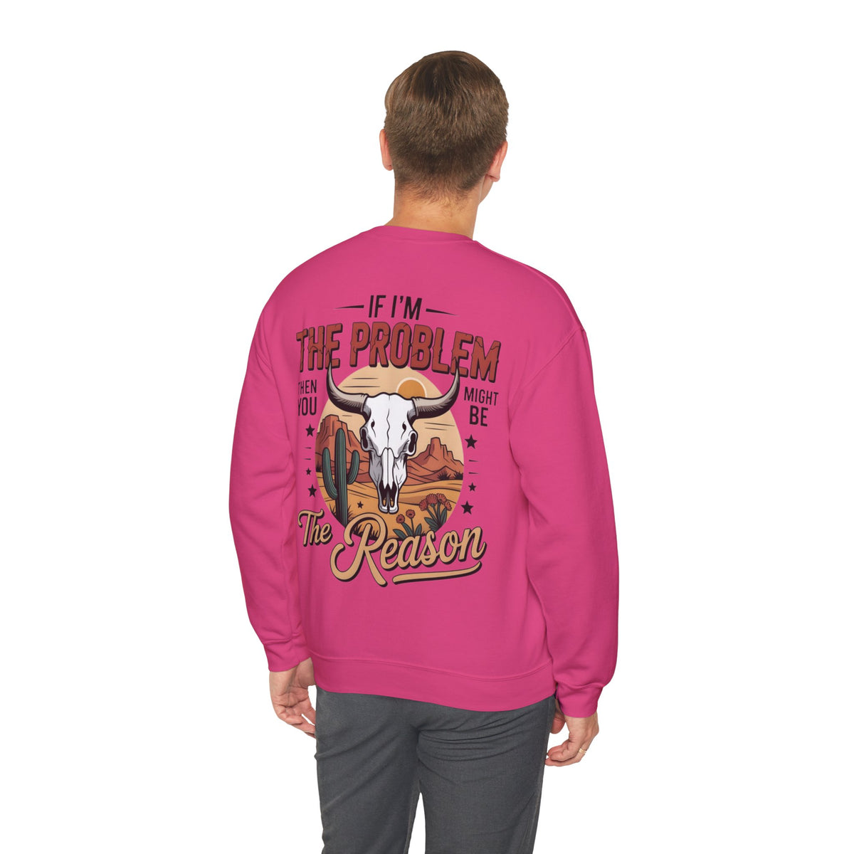 ORVIAN — Cowgirl “If I'm the Problem” Western Crewneck, Longhorn Skull Unisex Heavy Blend