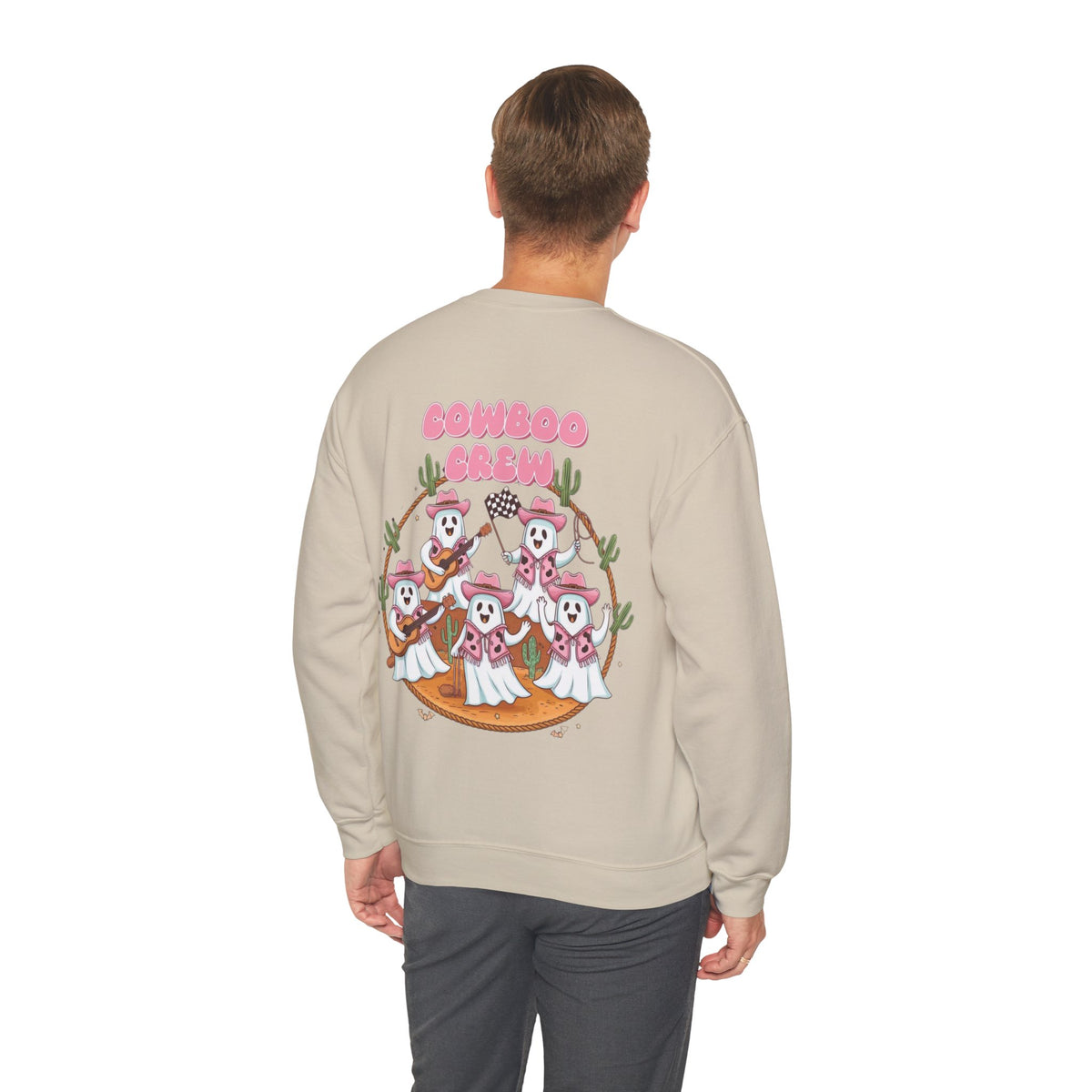 ORVIAN — Howdy Halloween Ghost Cowboy Crewneck, Pink Cowboo Western Unisex Heavy Blend