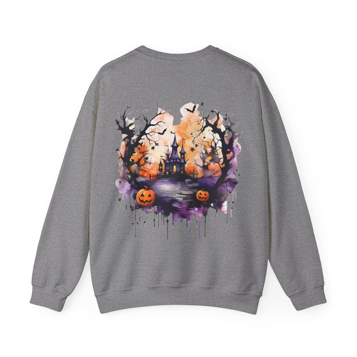 ORVIAN — Watercolor Haunted Castle Halloween Crewneck, Purple Jack-o'-Lantern Unisex Heavy Blend