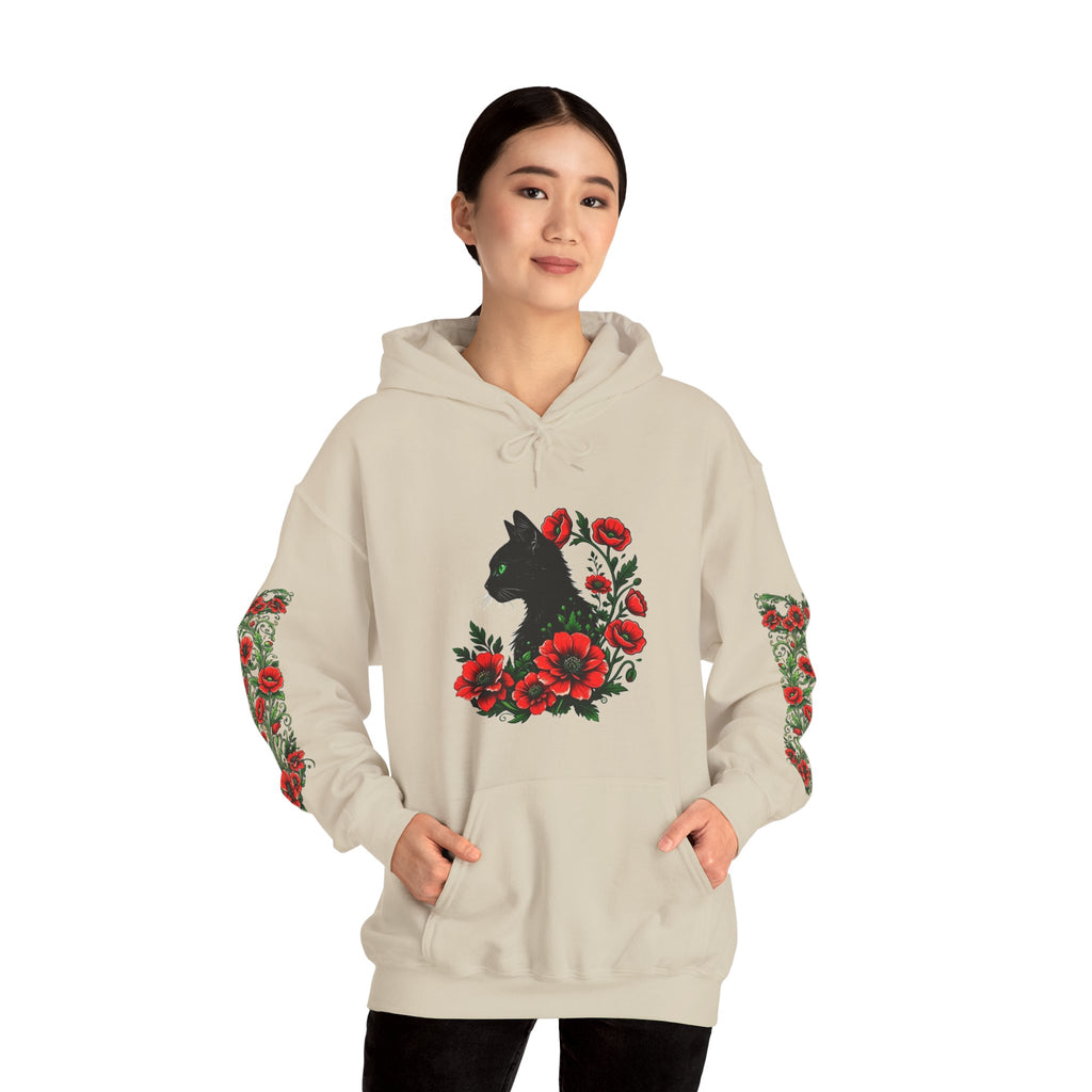 ORVIAN — Black Cat & Red Poppies Unisex Heavy Blend Hoodie