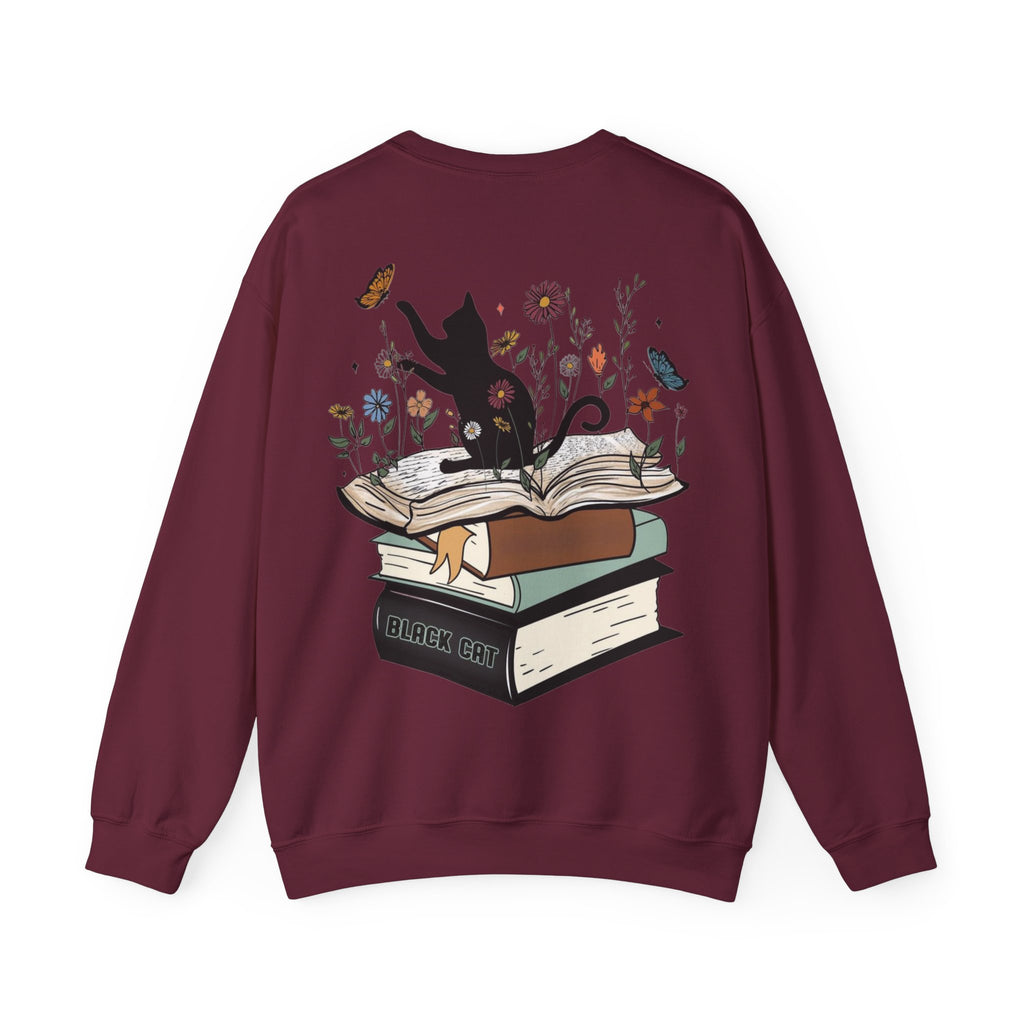 ORVIAN — Life Is Better With Flowers, Cats & Books Crewneck, Black Cat Book Stack Unisex