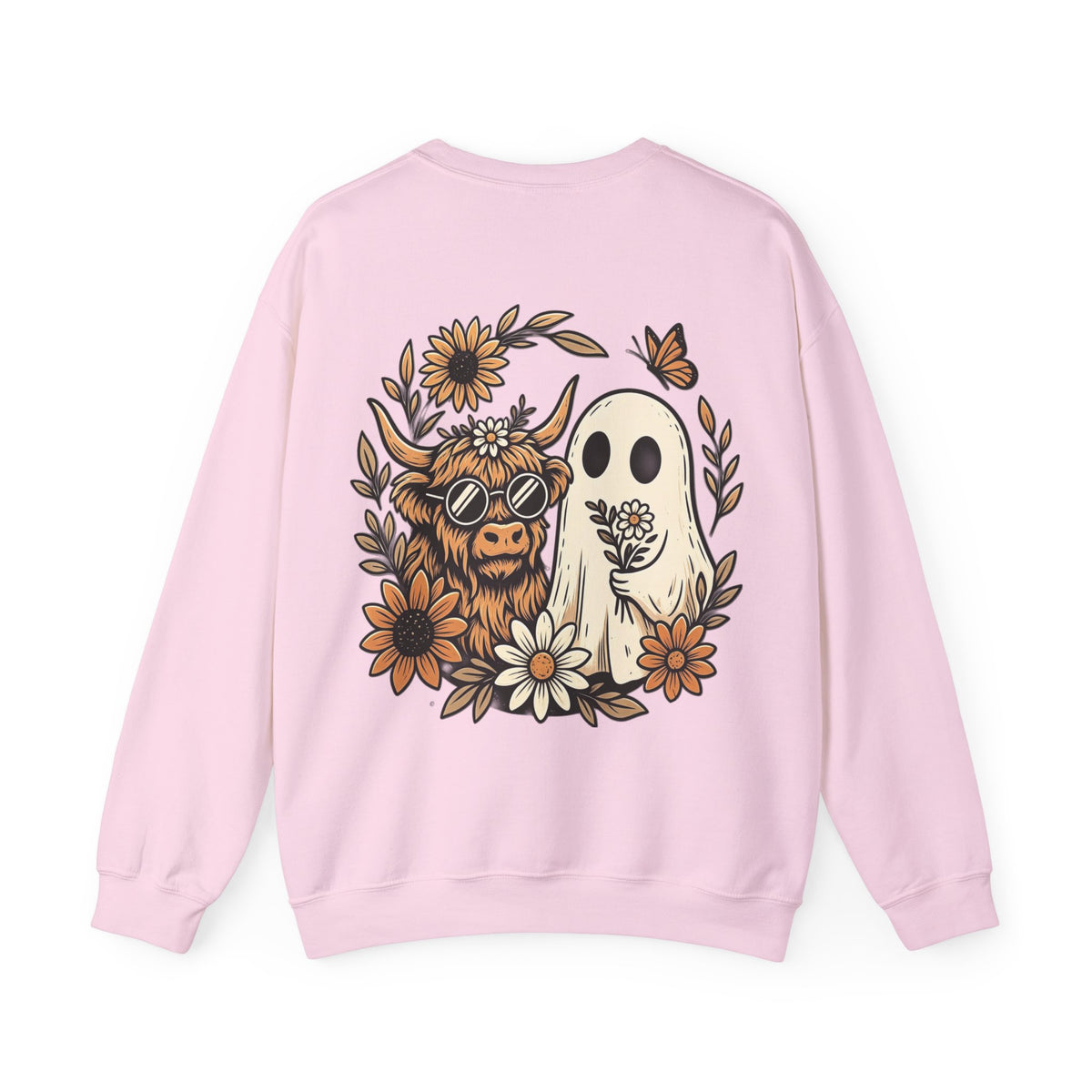 ORVIAN — Highland Cow & Cute Ghost Western Floral Crewneck, Spooky Unisex Sweatshirt