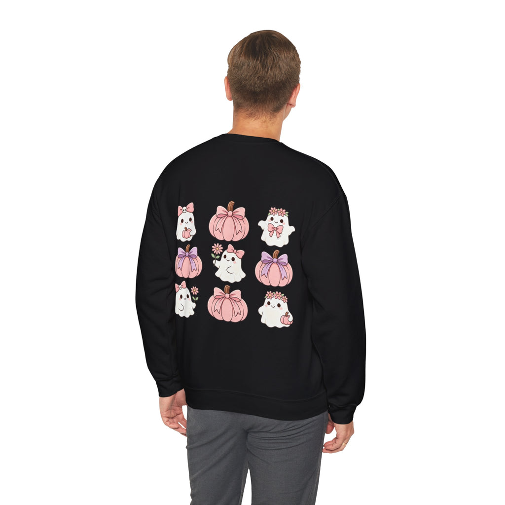 ORVIAN — Pink Halloween Coquette Ghost Crewneck, Bow & Pumpkin Unisex Heavy Blend