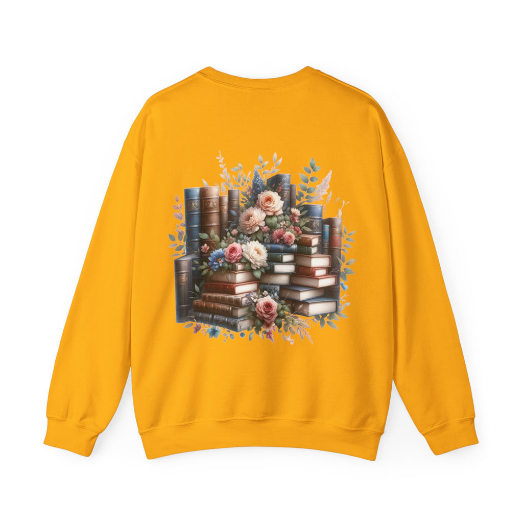 ORVIAN — Blue Watercolor Floral Book Crewneck, Open Book Wildflower Literary Unisex Heavy Blend