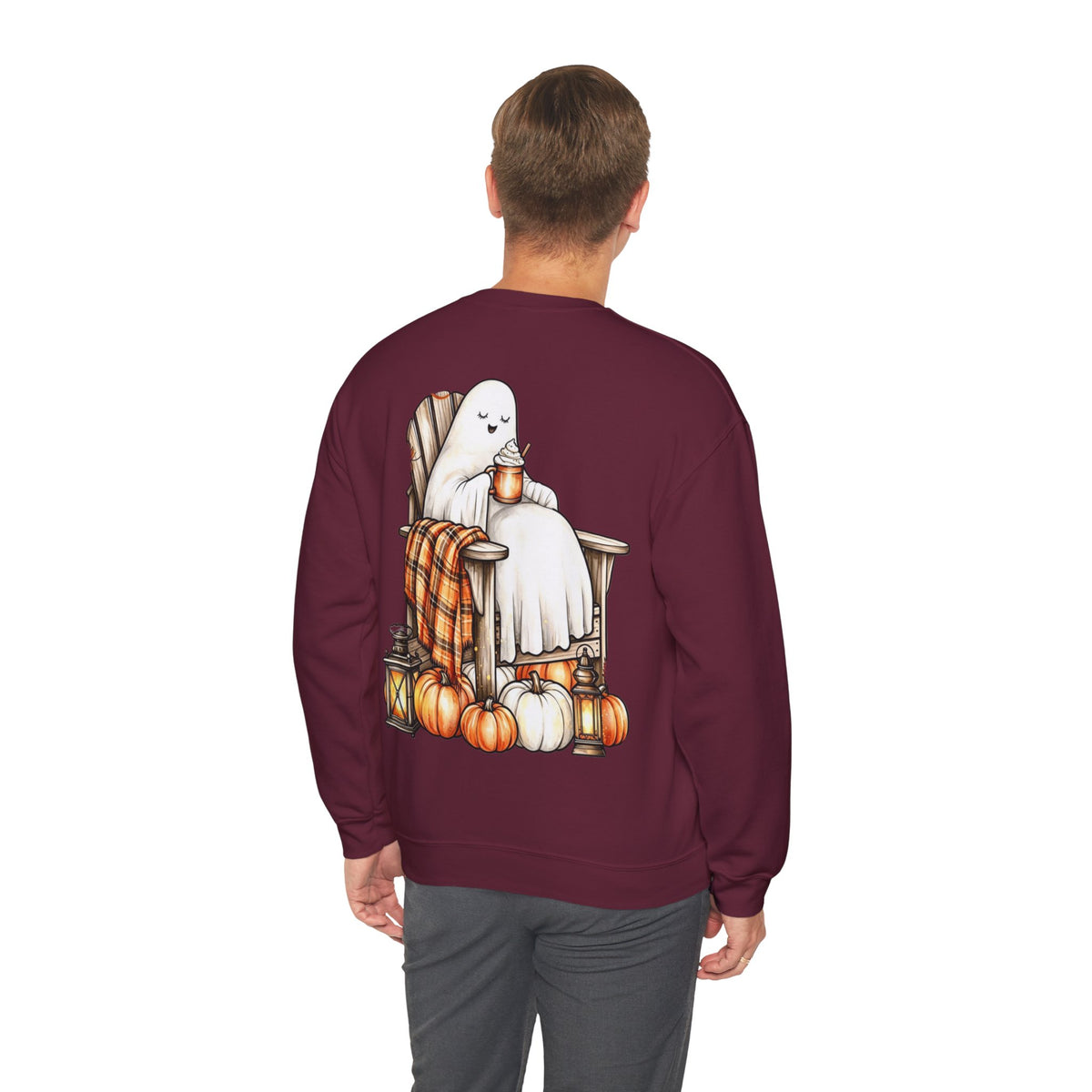 ORVIAN — Ghostly Coffee Break Coquette Bow Crewneck, Cozy Pumpkin Spice Halloween Unisex