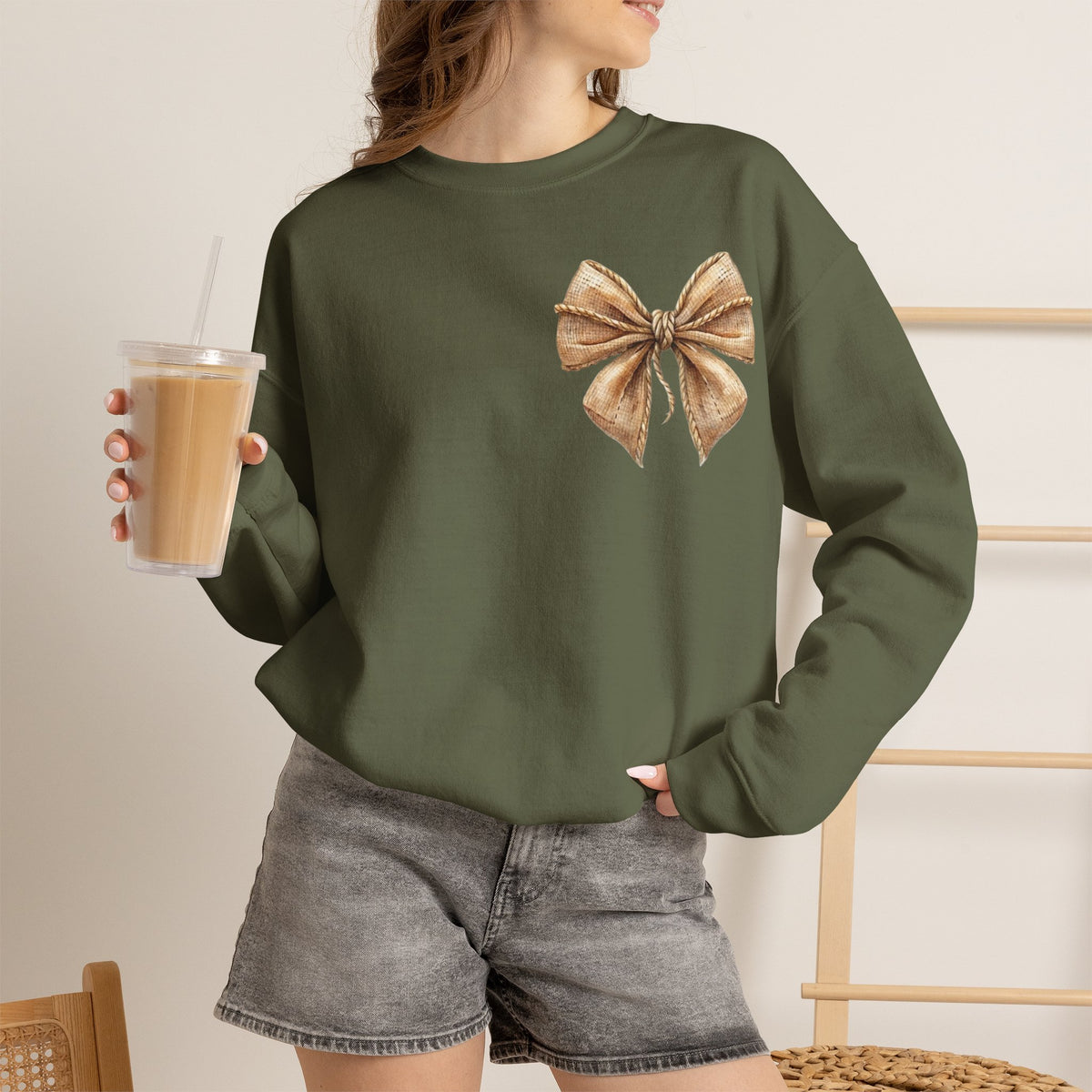 ORVIAN — Coquette Fall Bow & Football Crewneck, Pumpkin Spice Game Day Unisex Heavy Blend