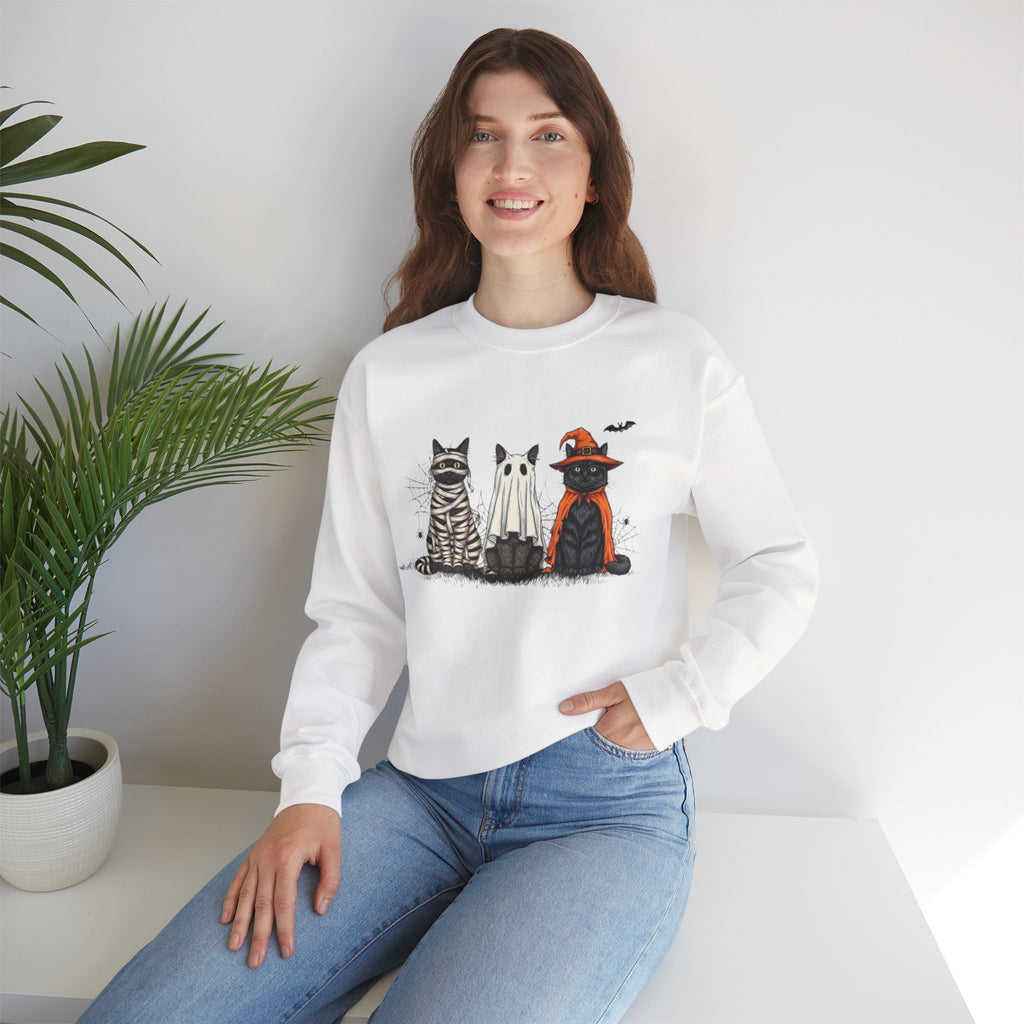 ORVIAN — Halloween Cats & Ghosts Crewneck, Spooky Cute Black Cat Unisex Sweatshirt