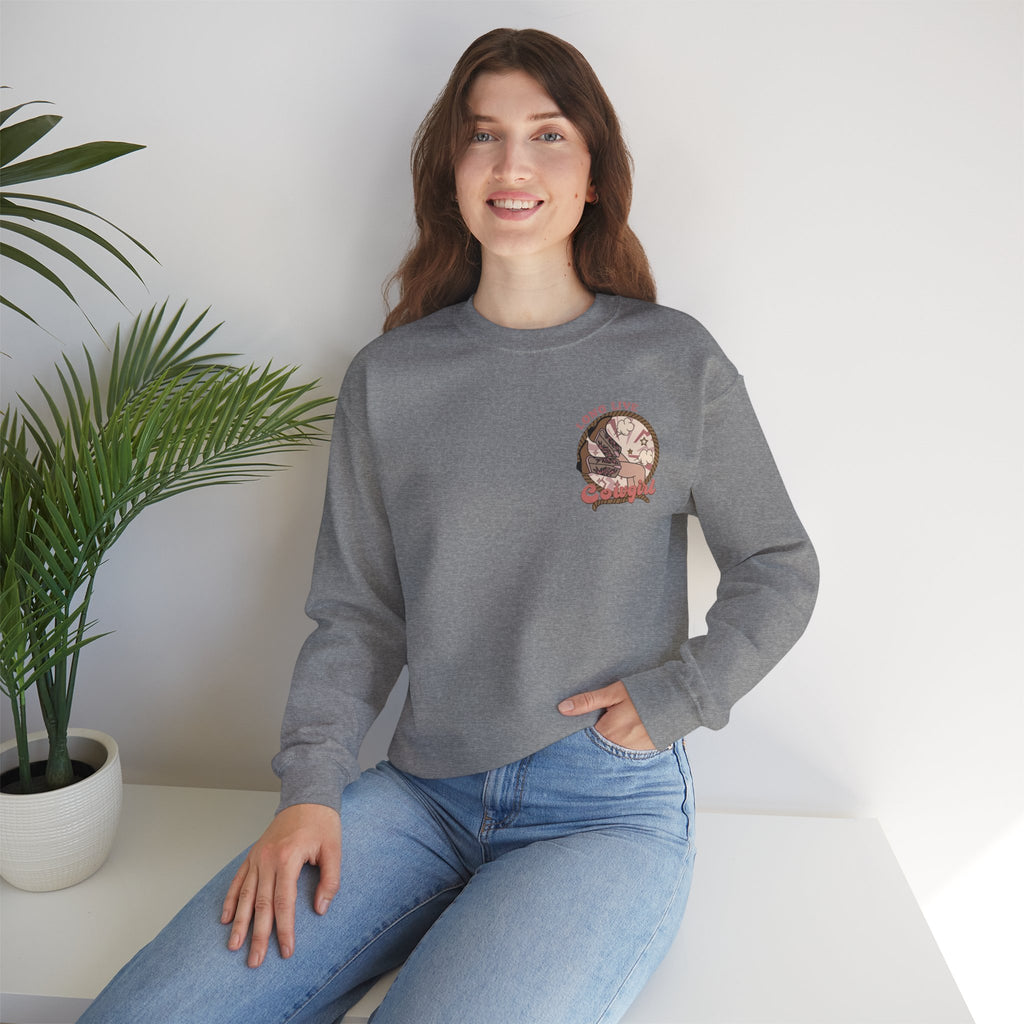 ORVIAN — Howdy Cowgirls Western Crewneck, Leopard Lightning Bolt & Cowgirl Boots Unisex Heavy Blend