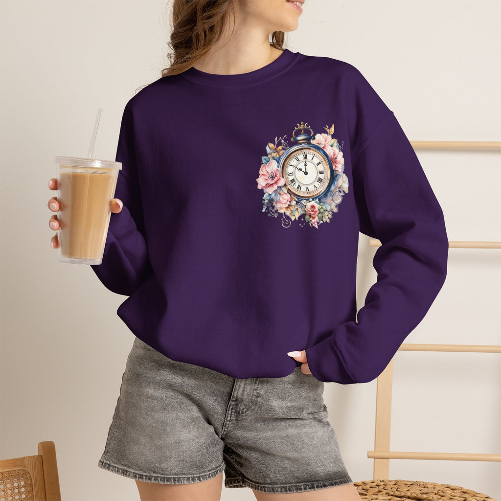 ORVIAN — Blue Watercolor Floral Book Crewneck, Open Book Wildflower Literary Unisex Heavy Blend