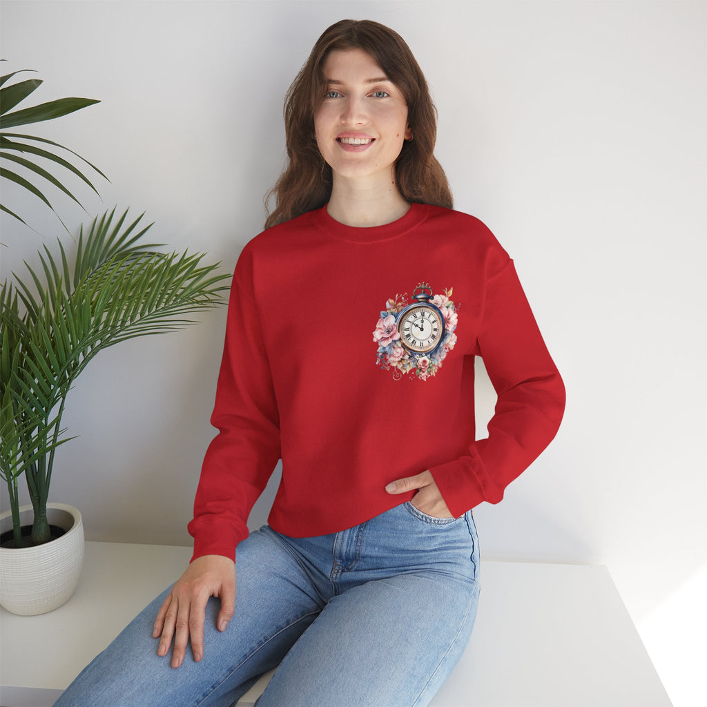 ORVIAN — Blue Watercolor Floral Book Crewneck, Open Book Wildflower Literary Unisex Heavy Blend