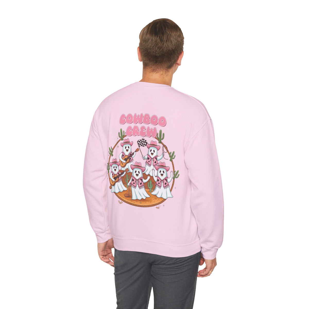 ORVIAN — Howdy Halloween Ghost Cowboy Crewneck, Pink Cowboo Western Unisex Heavy Blend
