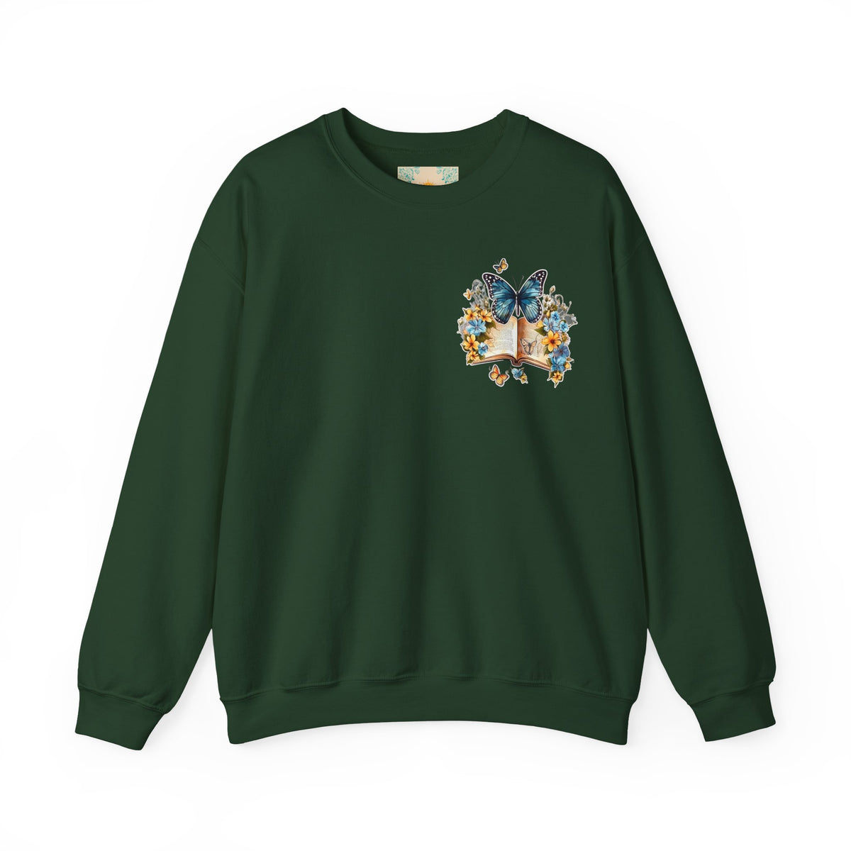 ORVIAN — Watercolor Floral Book & Butterfly Crewneck, Literary Nature Unisex Heavy Blend