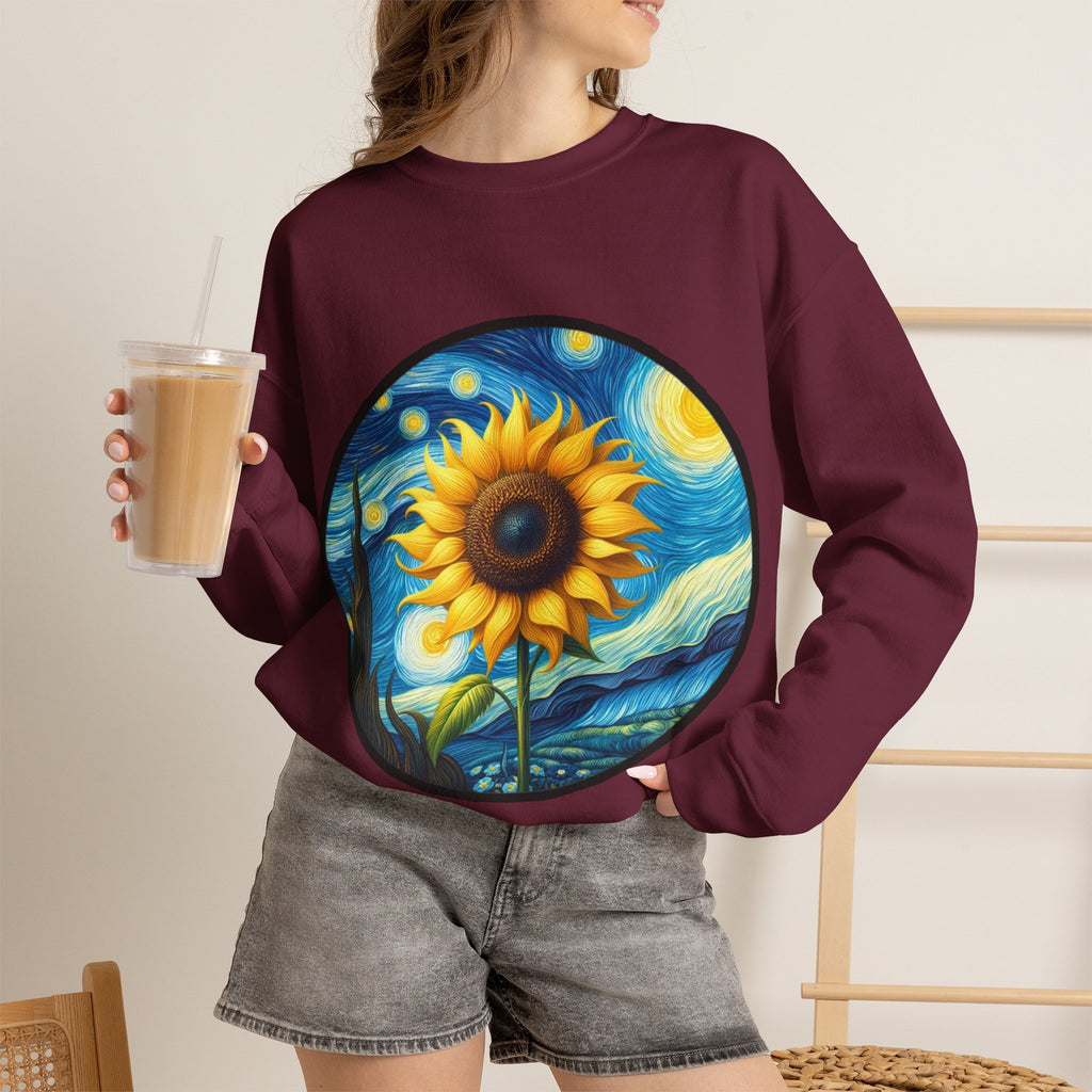 ORVIAN — Van Gogh Starry Night Sunflower & Artist Easel Crewneck, Art-Inspired Sweatshirt