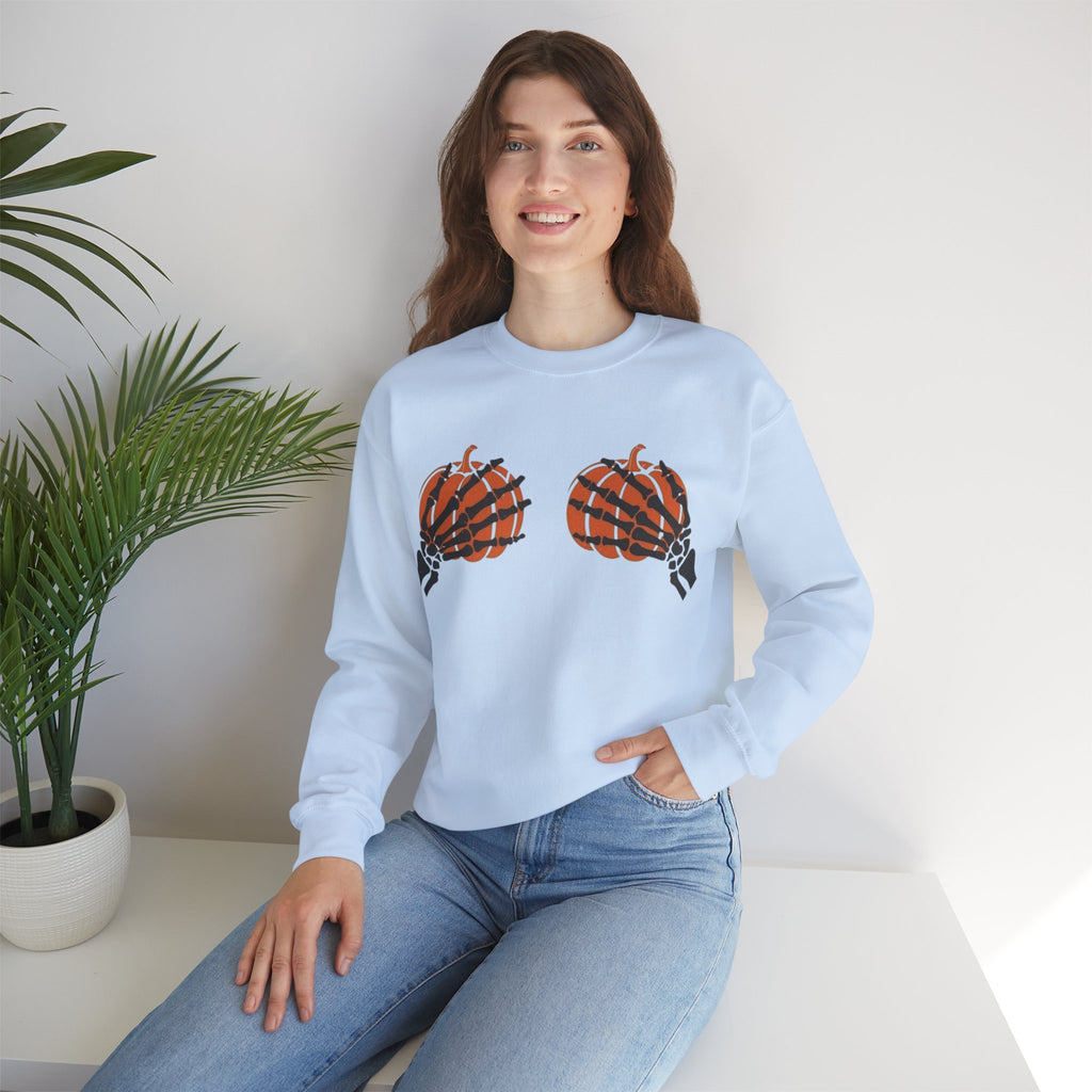 ORVIAN — Pumpkin Bra & Trick or Treat Halloween Crewneck, Skeleton Hands Unisex Heavy Blend