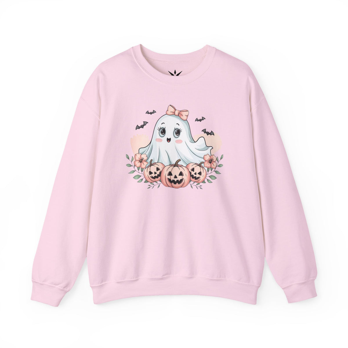 ORVIAN — Pink Halloween Coquette Ghost Crewneck, Bow & Pumpkin Unisex Heavy Blend