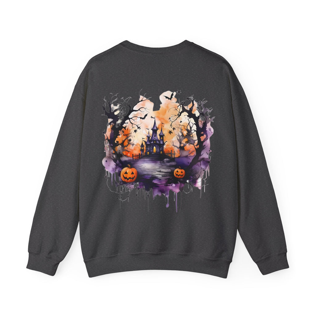 ORVIAN — Watercolor Haunted Castle Halloween Crewneck, Purple Jack-o'-Lantern Unisex Heavy Blend