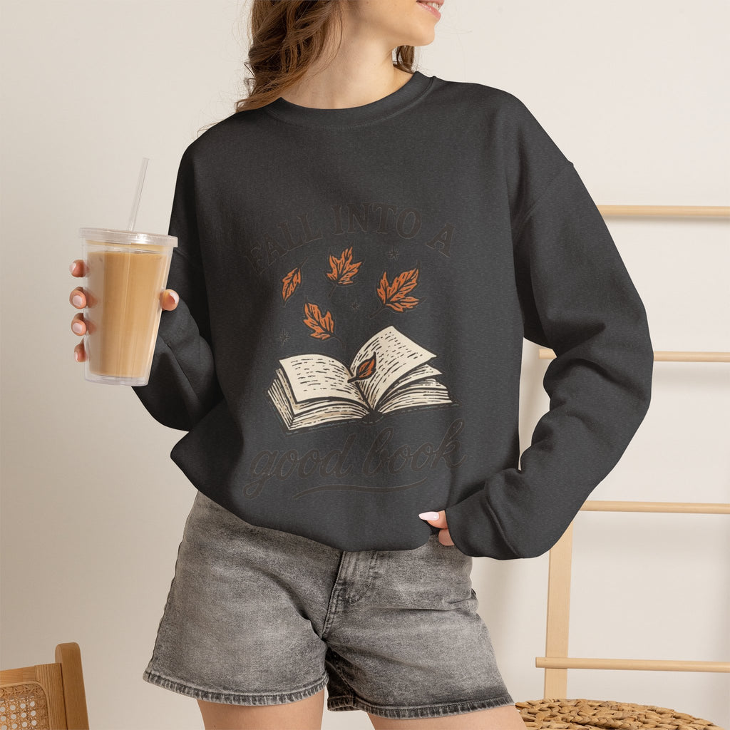ORVIAN — Fall Into a Good Book Ghost Crewneck, Cozy Autumn Book Lover Unisex Heavy Blend