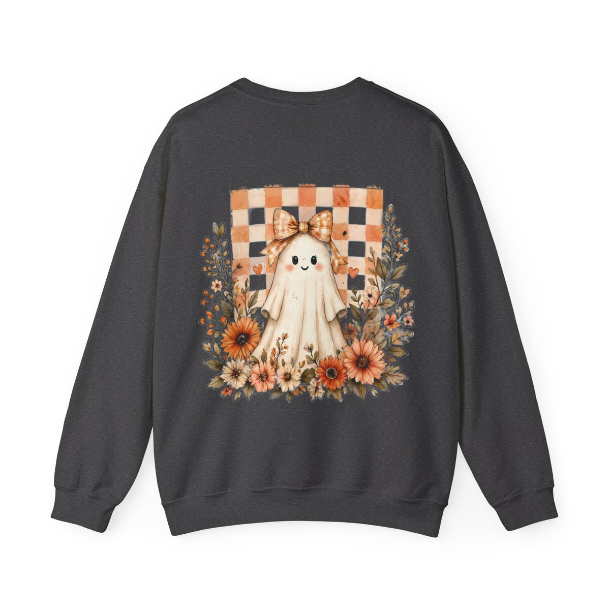 ORVIAN — Fall Kitten & Coquette Ghost Crewneck, Gingham Pumpkin Autumn Unisex Heavy Blend