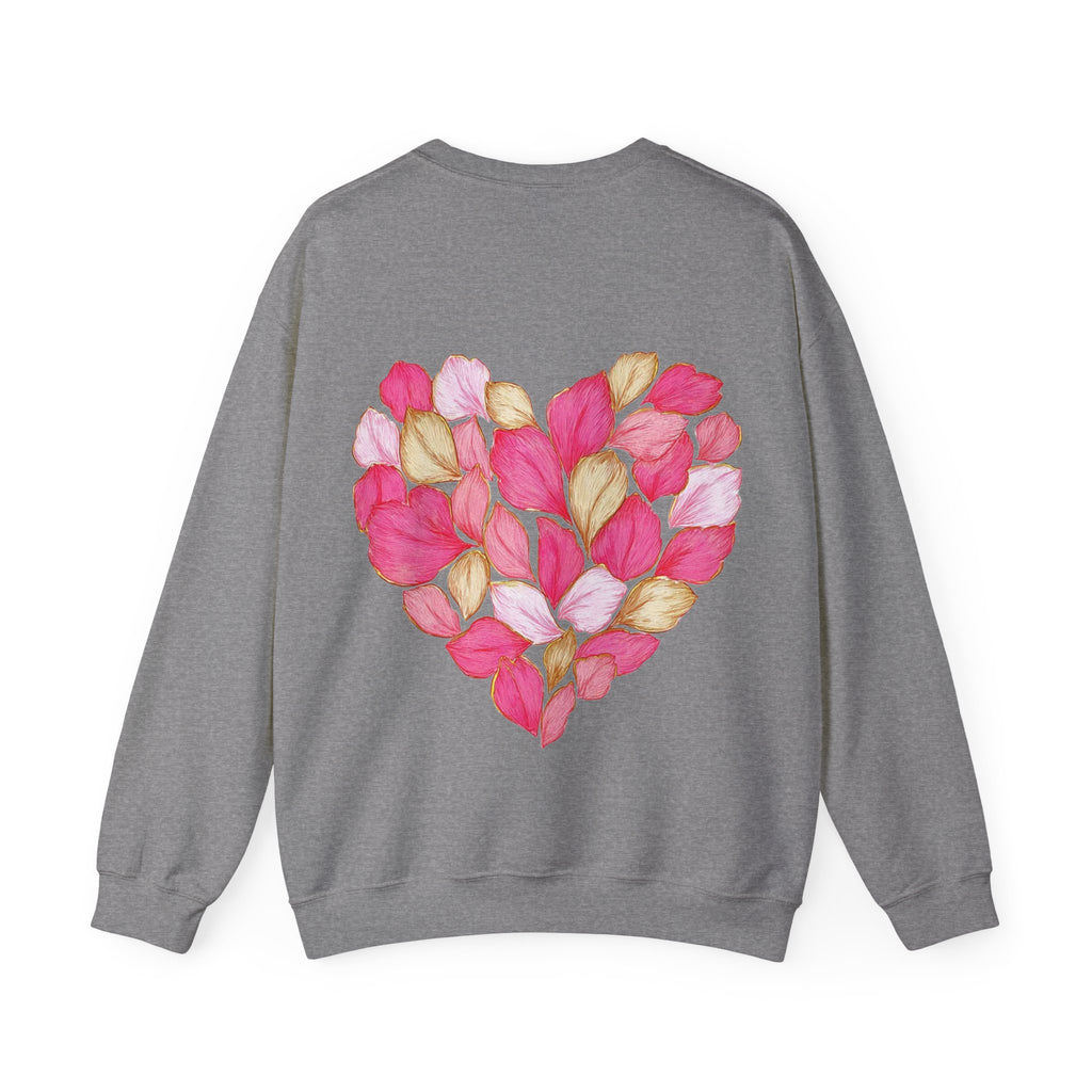 ORVIAN — Floral Rose Heart Crewneck, Romantic Pink Flower Valentine Sweatshirt, Unisex Heavy Blend